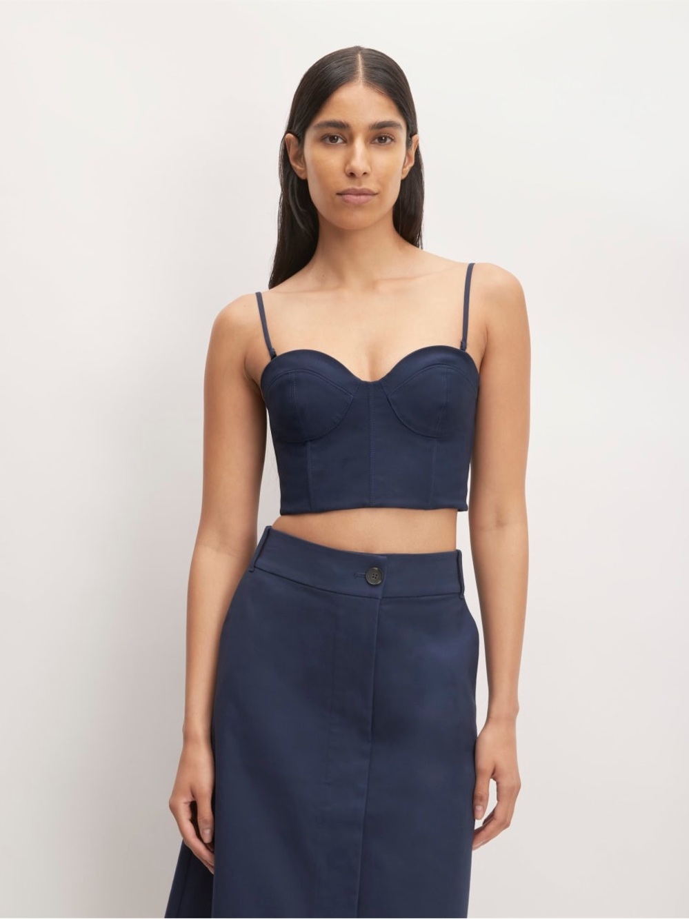 Everlane The Structured Cotton Bustier Navy Corset Crop Top with Straps 8 NWT